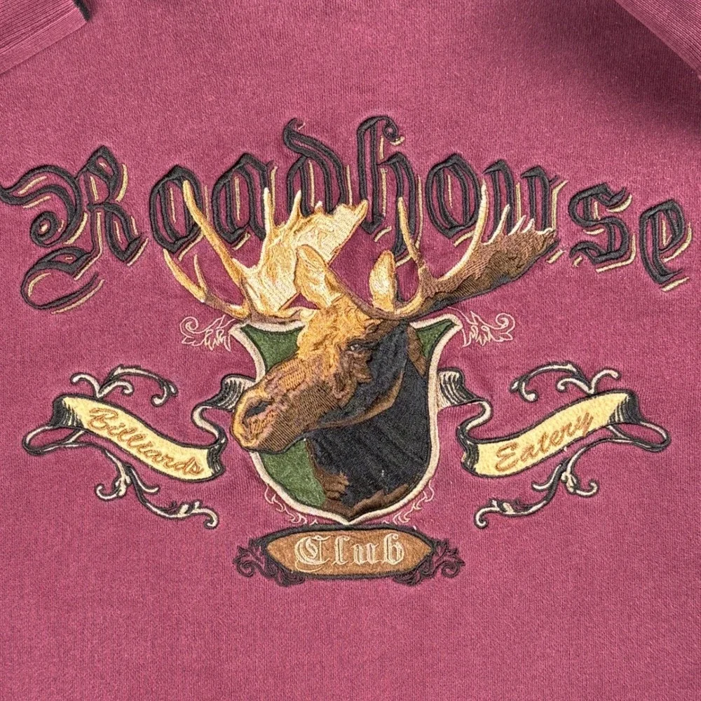 Vintage Roadhouse Moose Sweatshirt Burgundy Embroidered Outdoors Crewneck‎ L